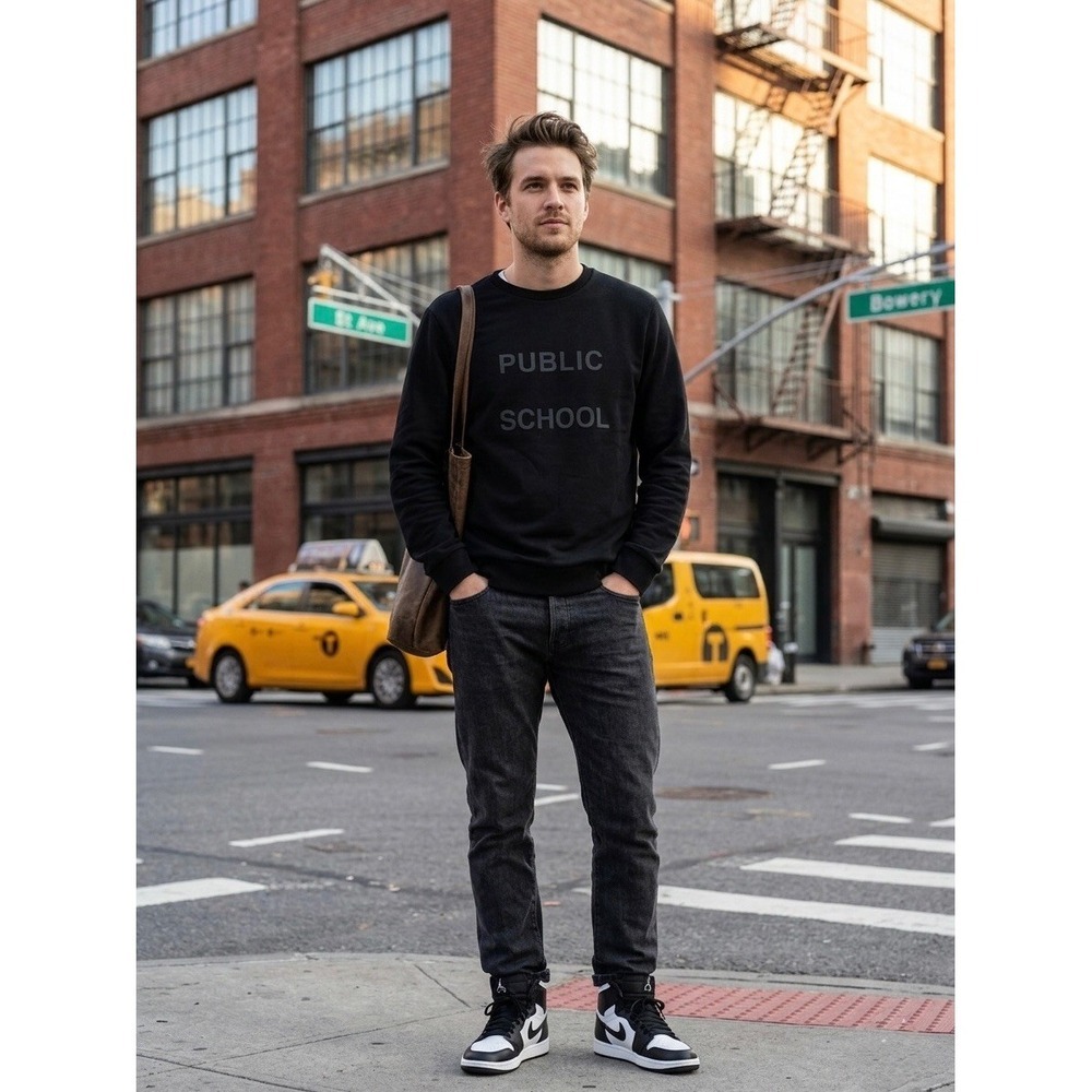 Public School New York Mens Black Tonal Logo Crewneck Sweatshirt Large PSNY